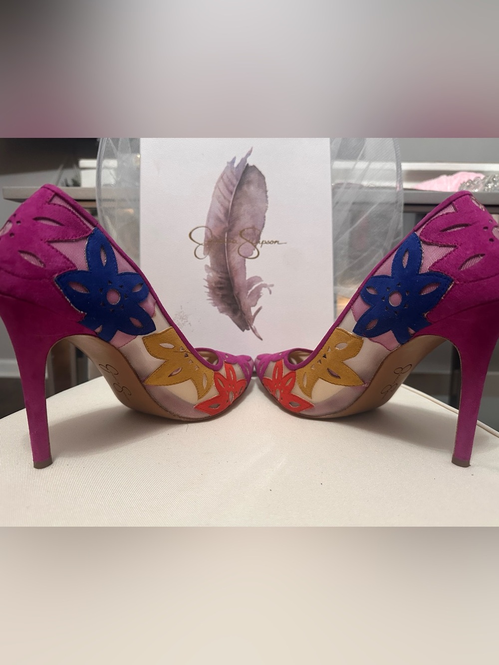 Jessica Simpson Multicolor Floral Cutout Pointed-Toe Pumps - Picture 7 of 9